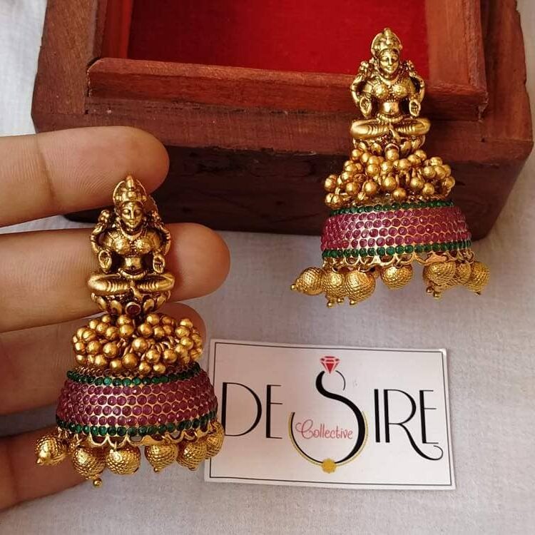 MATTE GOLD FINISH LAKSHMI REAL KEMP STONE EARRINGS FOR WOMEN –  www.soosi.co.in